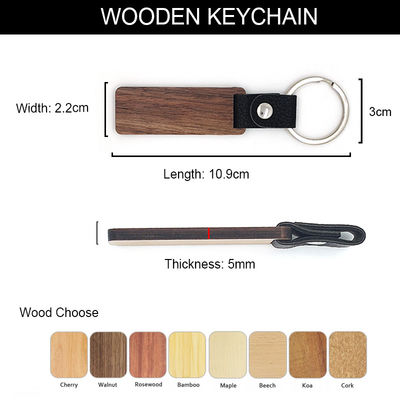 Εξατομικεύσιμη χάραξη Keychains δέρματος ξύλινη - ξύλο οξιών ξύλων καρυδιάς